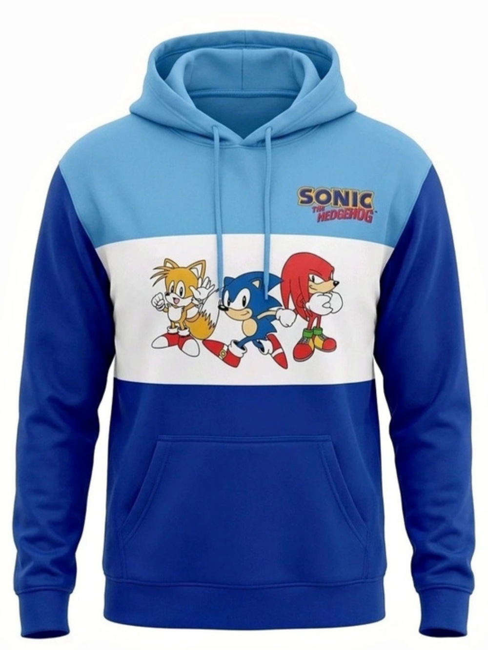 Y2K Sonic the Hedgehog graphic hoodie Color Block Hoodie Men's XS Blue & White